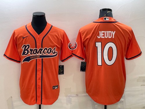 Men's Denver Broncos #10 Jerry Jeudy Orange With Patch Cool Base Stitched Baseball Jersey